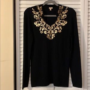 Reba Black and Gold Appliqué Sweater